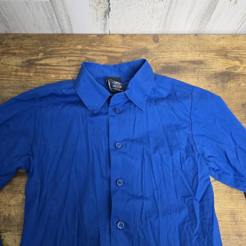Nautica Boys Vibrant Blue Long Sleeve Button Down Shirt Size 7